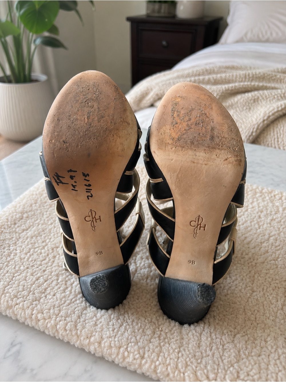 Cole Haan Black Leather Slingback Heels with Beige Trim - Picture 3 of 3